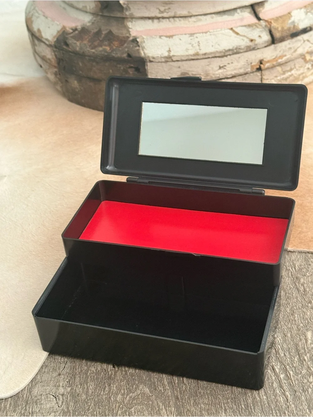 Vintage Asian Black Floral Lacquered Jewelry Box